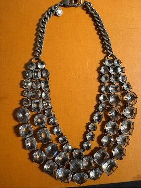 J.Crew three cascading tiers of large clear crystals a heavy chain link